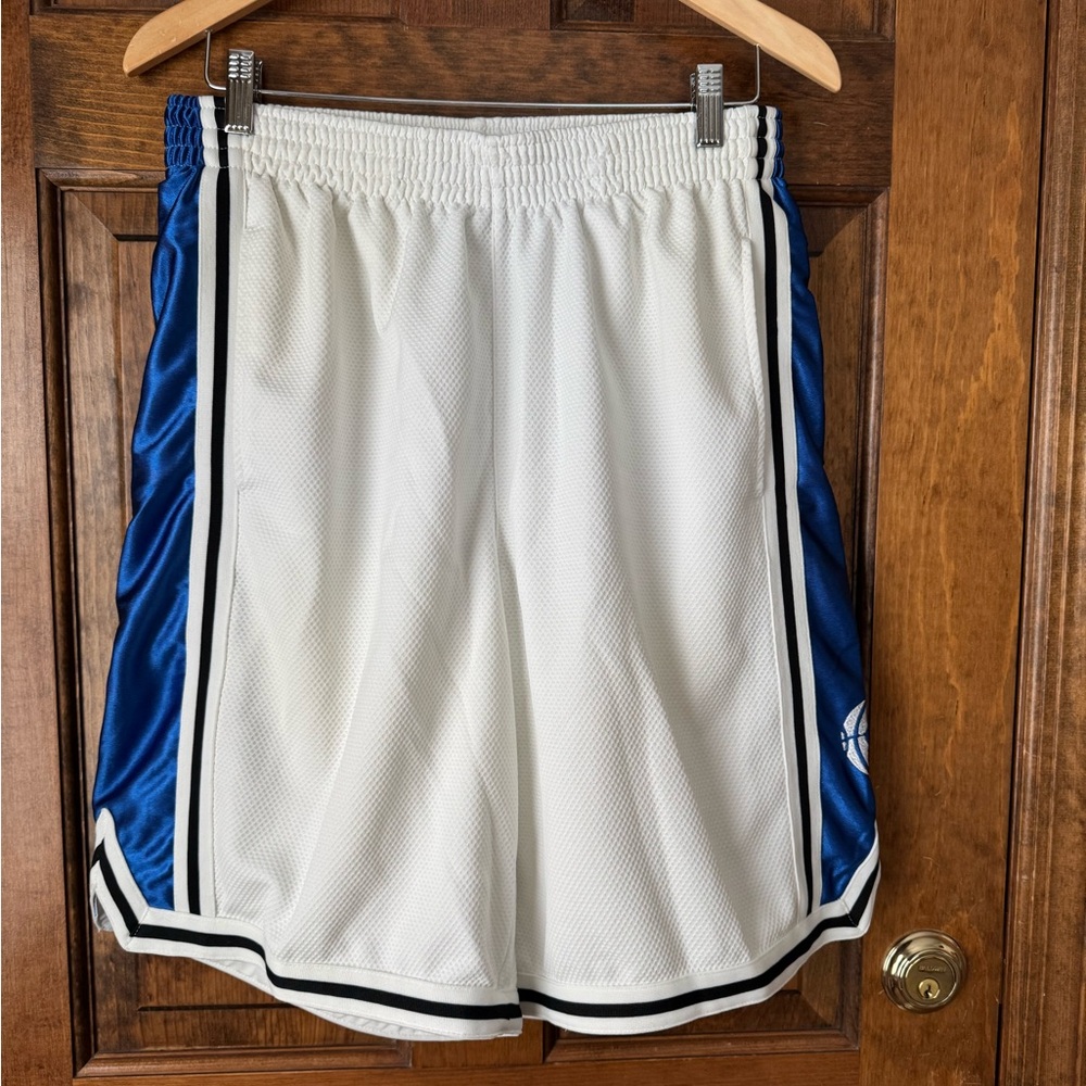 Nike White & Blue Basketball Ball Shorts with White/Black Stripe Large